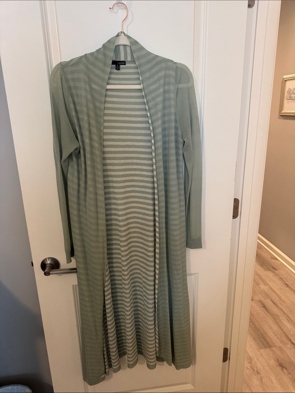 Lush Light Sage Striped Maxi Cardigan Dress